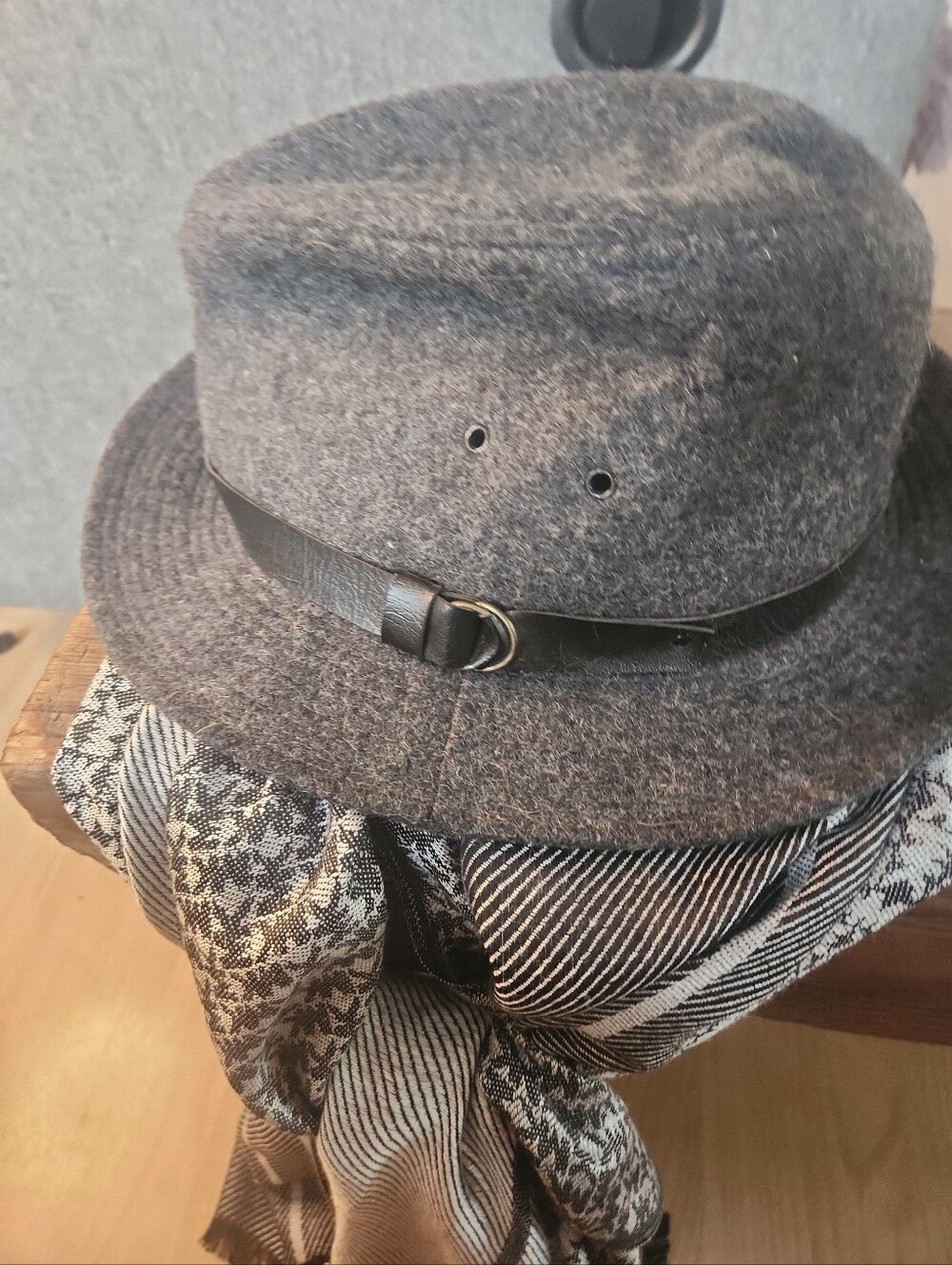 USA Custom Tailored Wool Fedora&Gray&Black Scarf